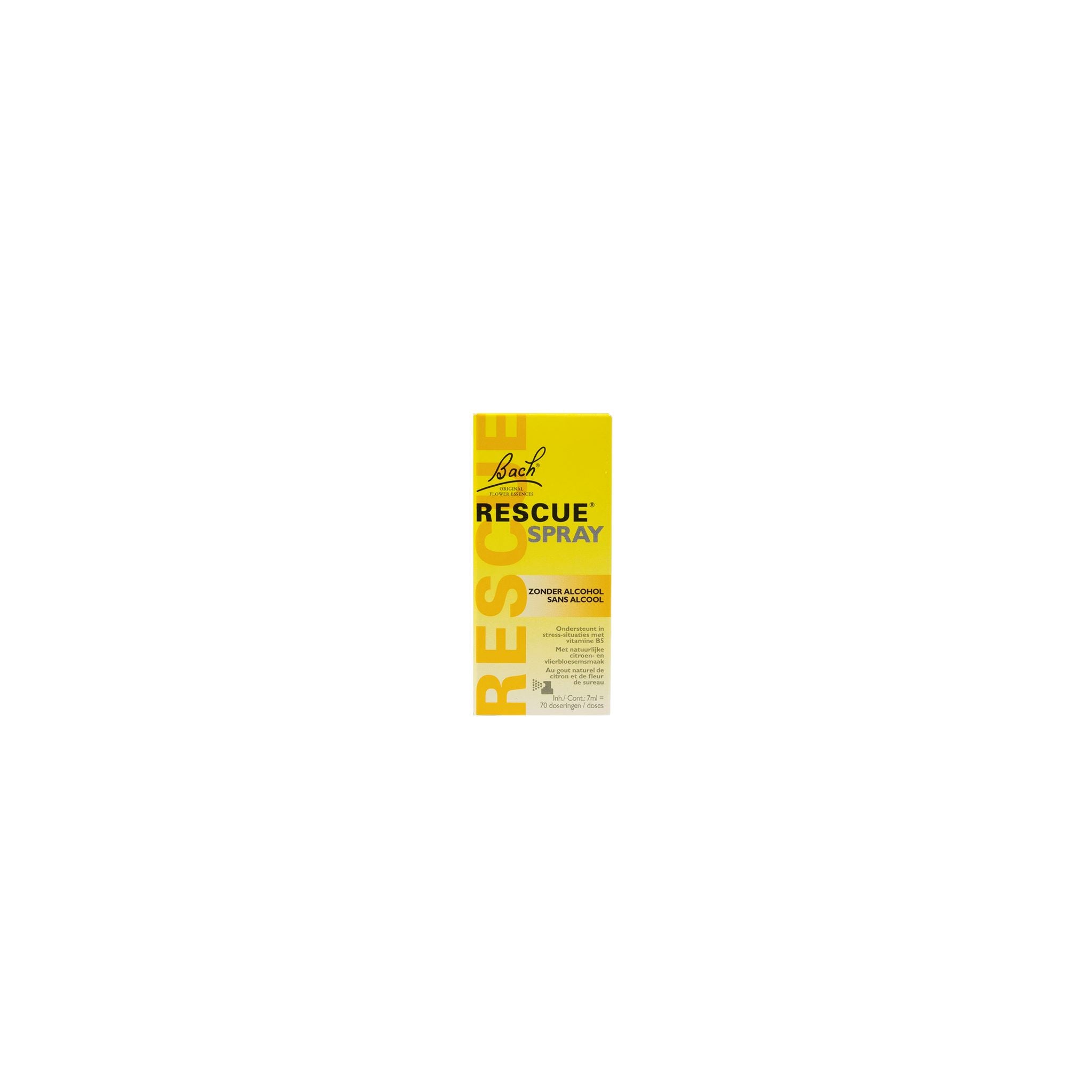 Bach Rescue Rescue Remedy spray bottle, 7ml, herbal remedy for stress relief, with natural herbal ingredients.