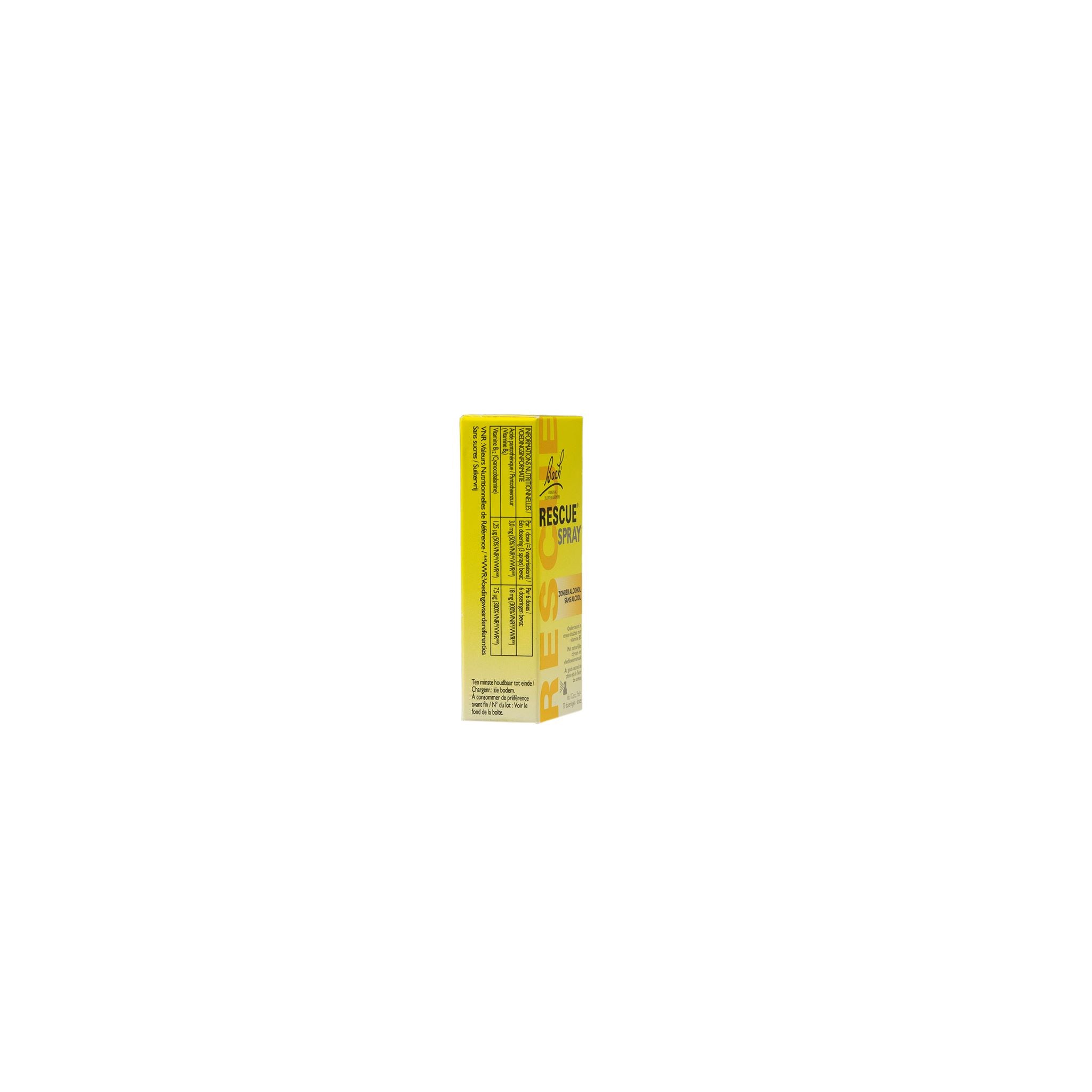 Bach Rescue Rescue Remedy spray in 7ml bottle, herbal remedy from Bach Rescue brand, with a white label and spray nozzle.