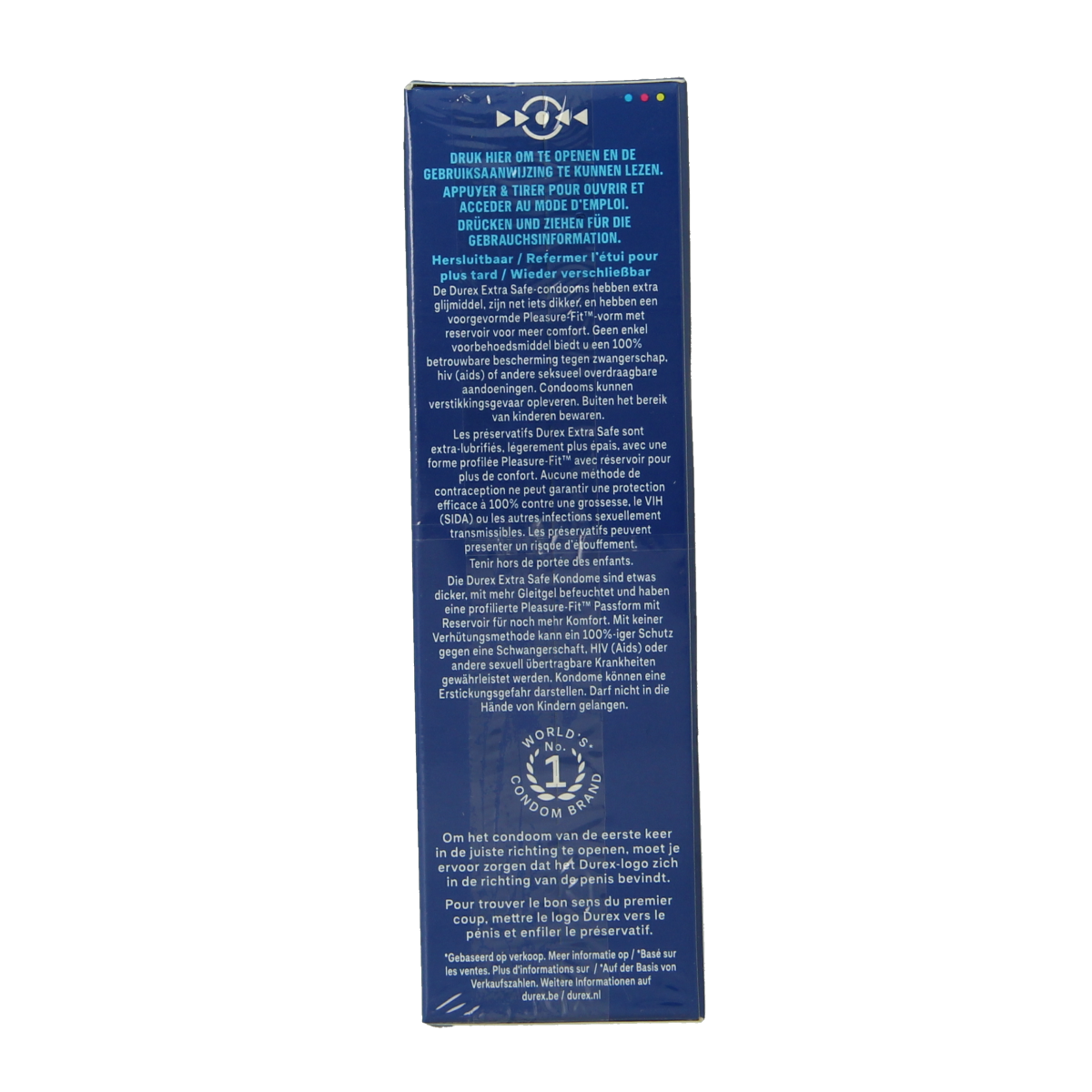 Durex Extra Safe condoms, 12-pack, featuring clear packaging with the Durex brand logo and individual foil wrappers.