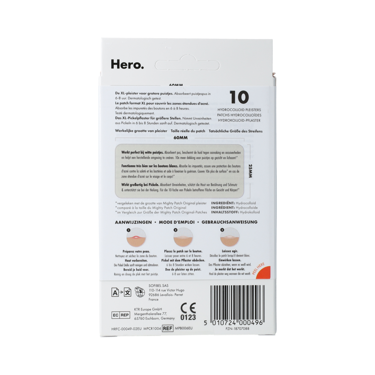 Hero Mighty Patch Surface facial patches in a box, designed for targeted skincare treatment, with ten patches visible.