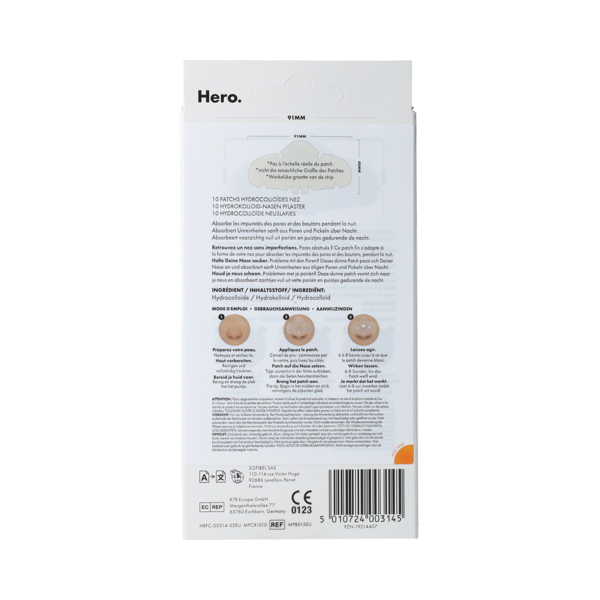 Hero Mighty Patch Nose facial treatment patches for blackheads, shown in a package of 10.