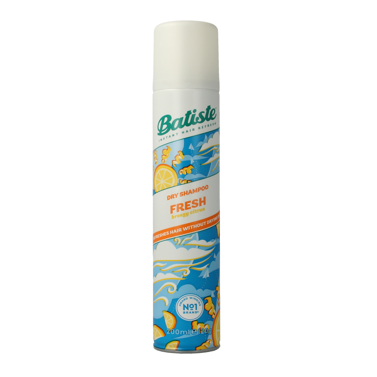 Batiste Fresh Dry Shampoo 200ml bottle with spray nozzle, ideal for refreshing hair between washes.