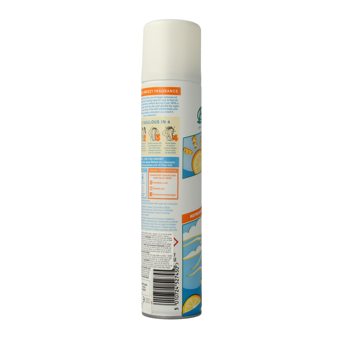 Batiste Fresh Dry Shampoo 200ml bottle with spray nozzle, hair care product for refreshing hair and adding volume.