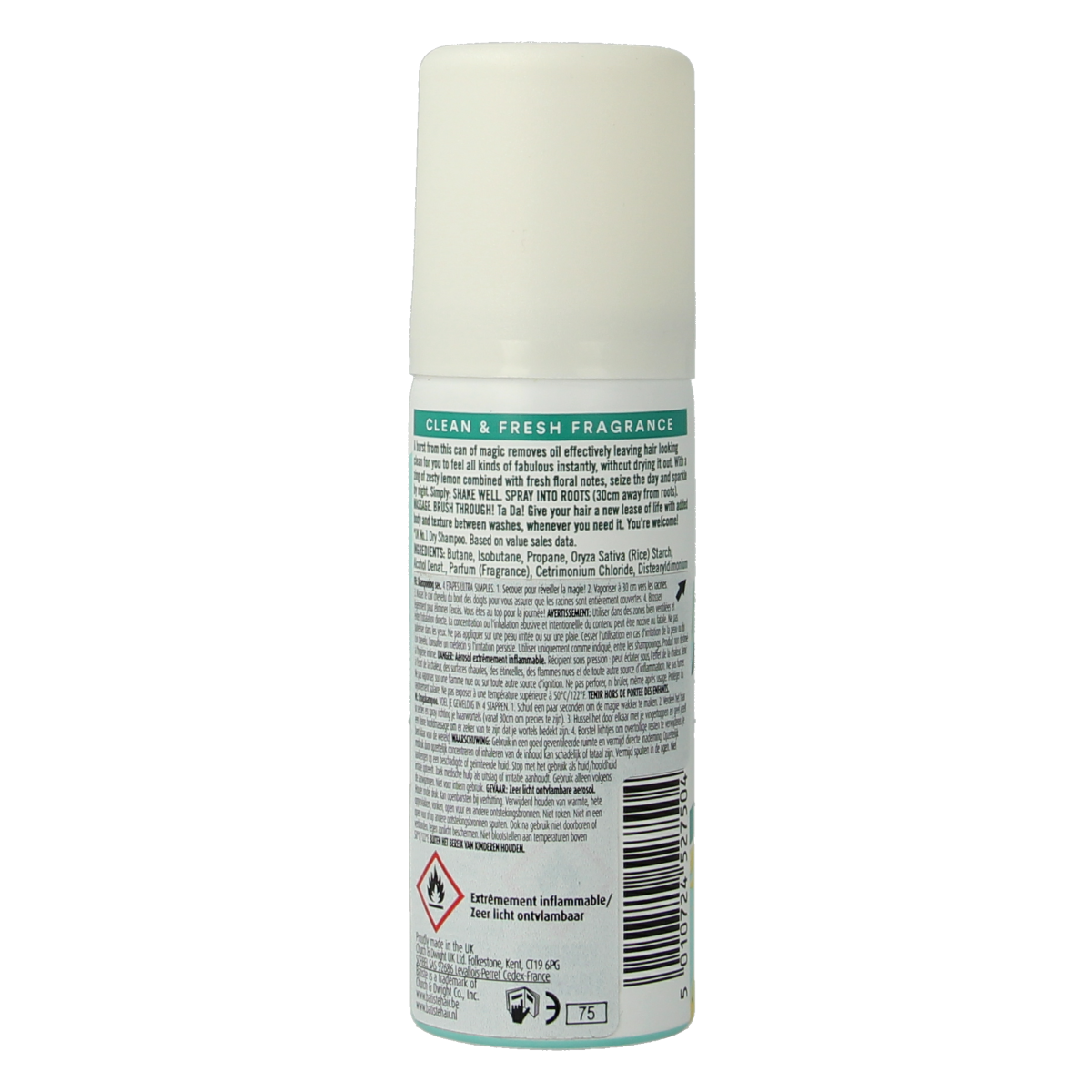 Batiste original mini dry shampoo bottle, 50ml, for hair refreshing and volume, in white packaging with purple accents.
