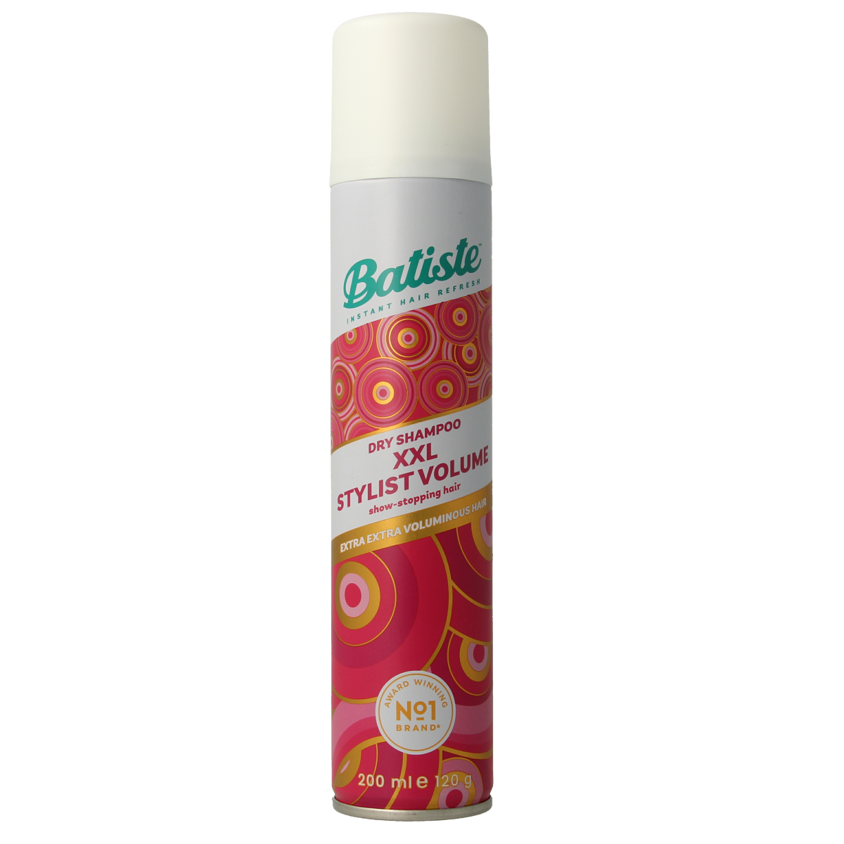 Batiste XXL volume dry shampoo bottle for hair care, featuring 200ml size with lightweight, volumizing formula.