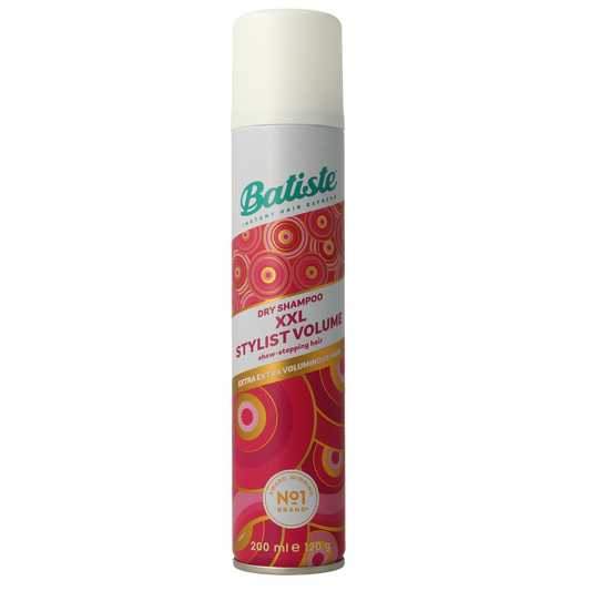 Batiste XXL volume dry shampoo bottle for hair care, featuring 200ml size with lightweight, volumizing formula.
