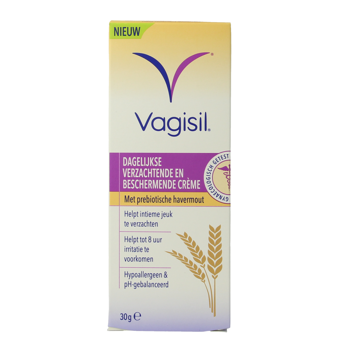 Vagisil intimate hygiene cream in a 30g tube, designed for feminine comfort and hygiene, displayed in the image.