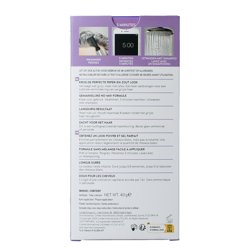 Just For Men Touch of Grey T-55 zwart hair dye box showing black hair coloring product for men