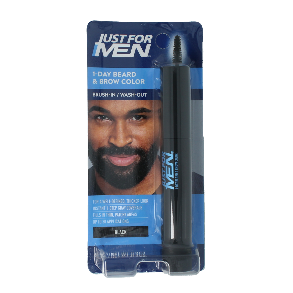 Just For Men beard and eyebrow hair coloring in black, 9ml tube, natural look for facial hair grooming