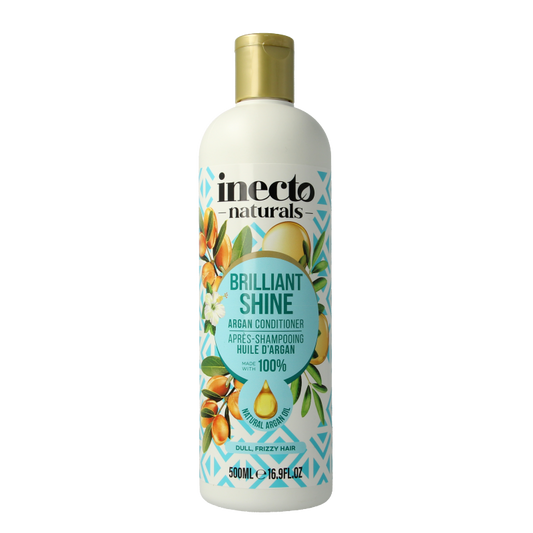 Inecto Naturals Argan conditioner bottle for hair care, 500ml, with a sleek design and natural ingredients label.