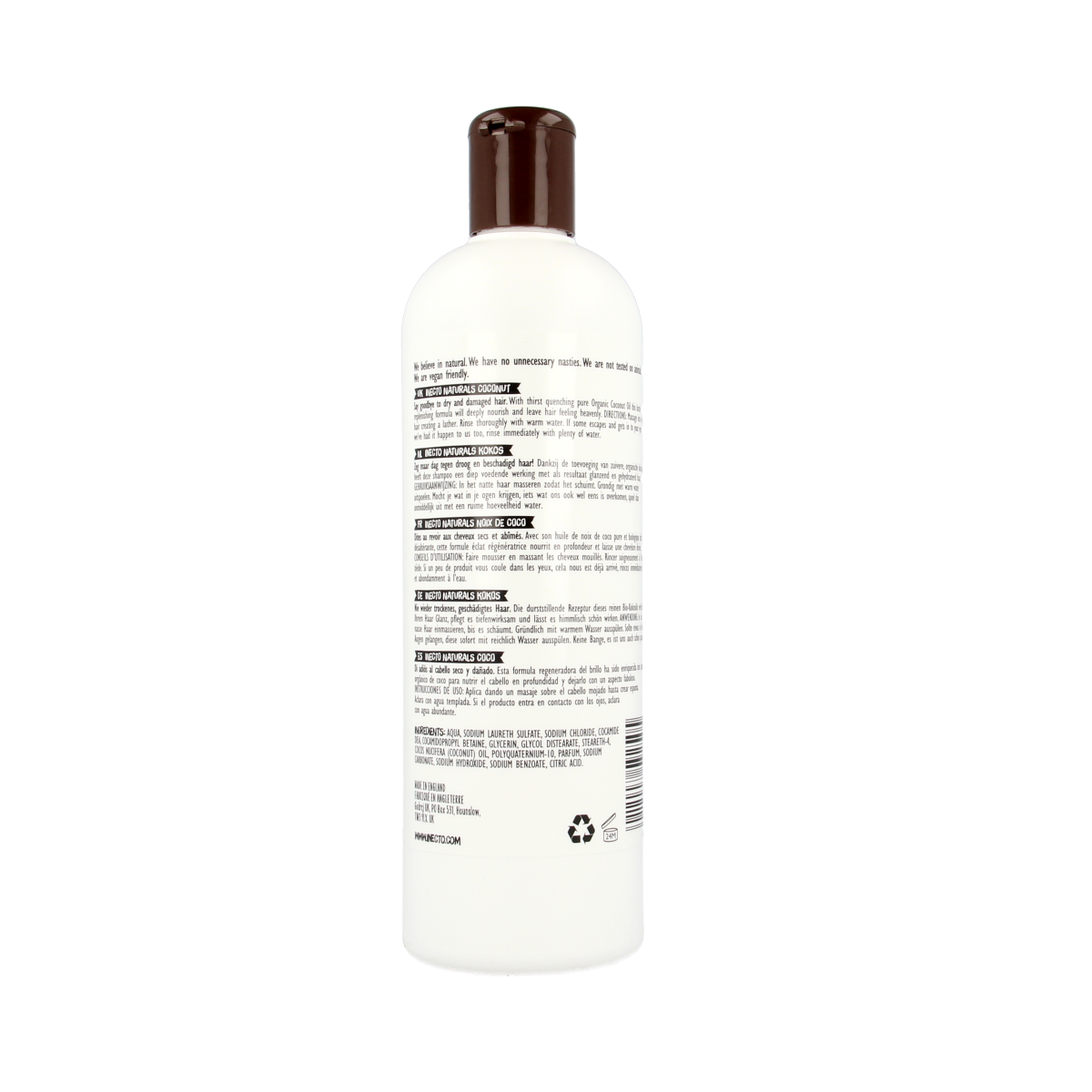 Inecto Naturals Coconut shampoo bottle, 500ml, natural hair care product with coconut extract for nourishing hair.