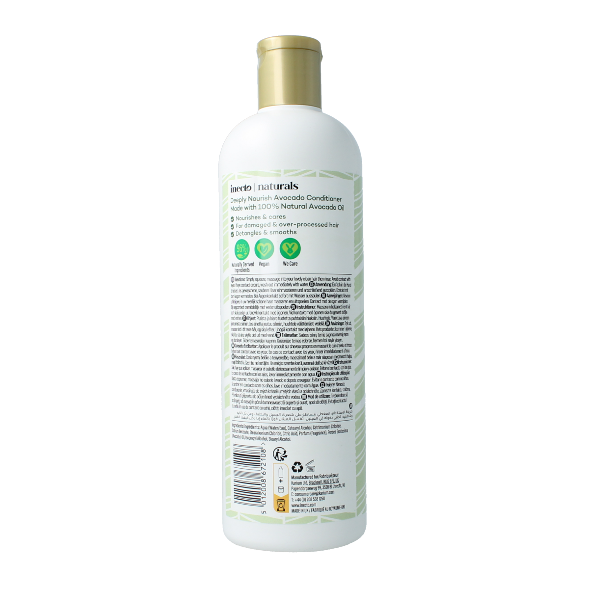Inecto Naturals Avocado conditioner bottle, 500ml, for hair care, with green label and pump dispenser.
