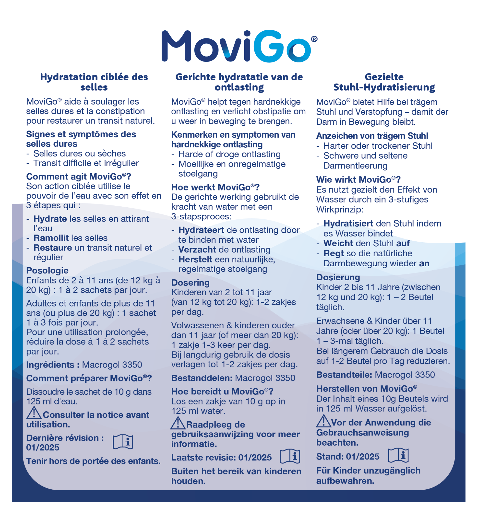 Movigo Laxeermiddel sachets, gentle laxatives in a box, designed to support digestive health and regular bowel movements.