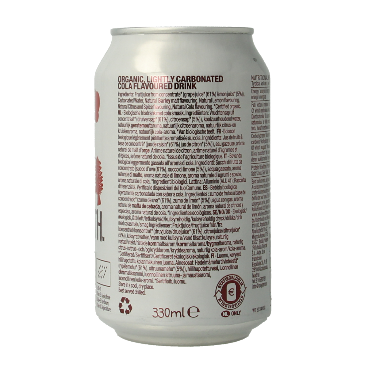 Whole Earth Sparkling Cola bio in a 330ml bottle, natural soft drink with a fizzy cola appearance.