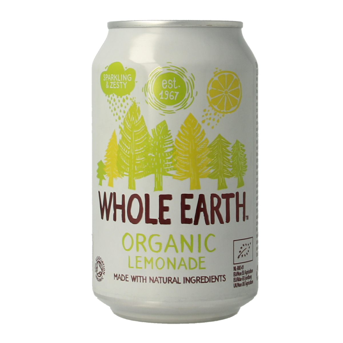 Whole Earth sparkling lemonade in a 330ml bottle, organic beverage with fizzy lemon flavor, natural and refreshing drink.