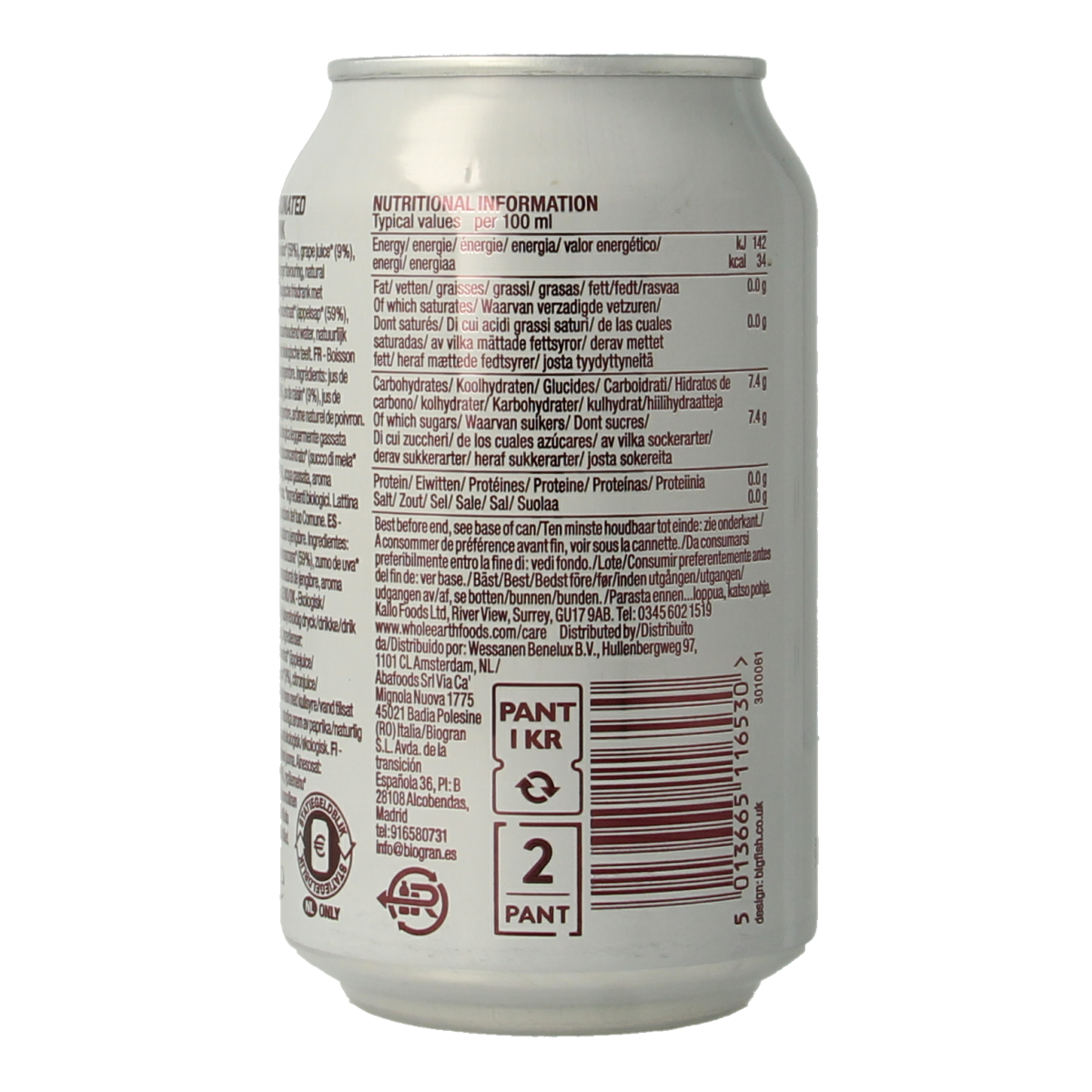 Whole Earth sparkling ginger bio drink in a 330ml bottle, featuring clear label and carbonated ginger beverage for refreshment.