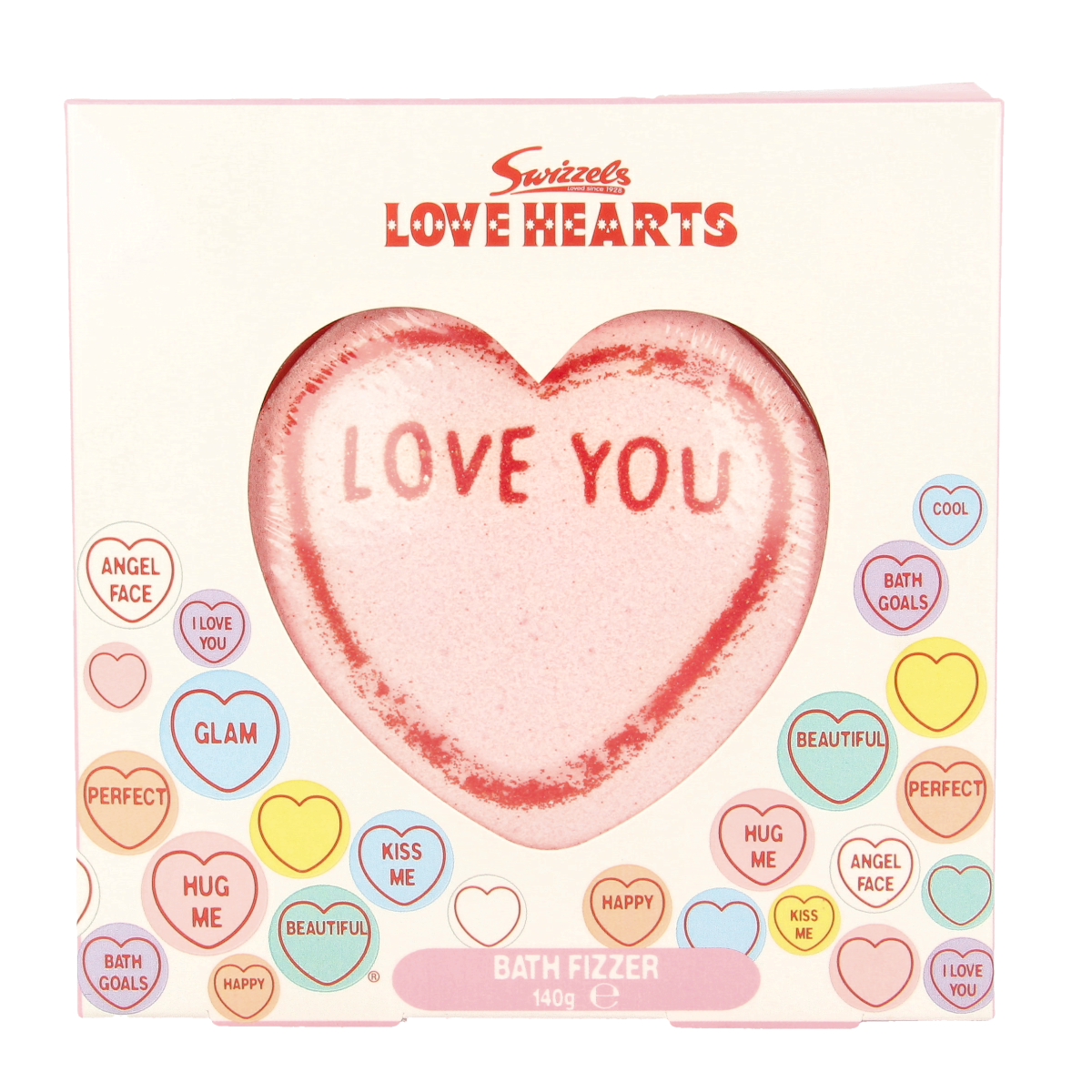 IDC Institute hearts bath bomb for bath and shower, showing a pink heart-shaped bath bomb on a white background.