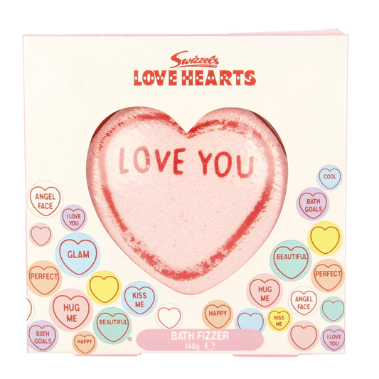IDC Institute hearts bath bomb for bath and shower, showing a pink heart-shaped bath bomb on a white background.