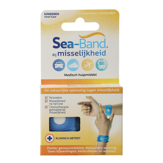 Blue Sea Band kids wristband for motion sickness, shown in a pair, designed to help prevent travel nausea.