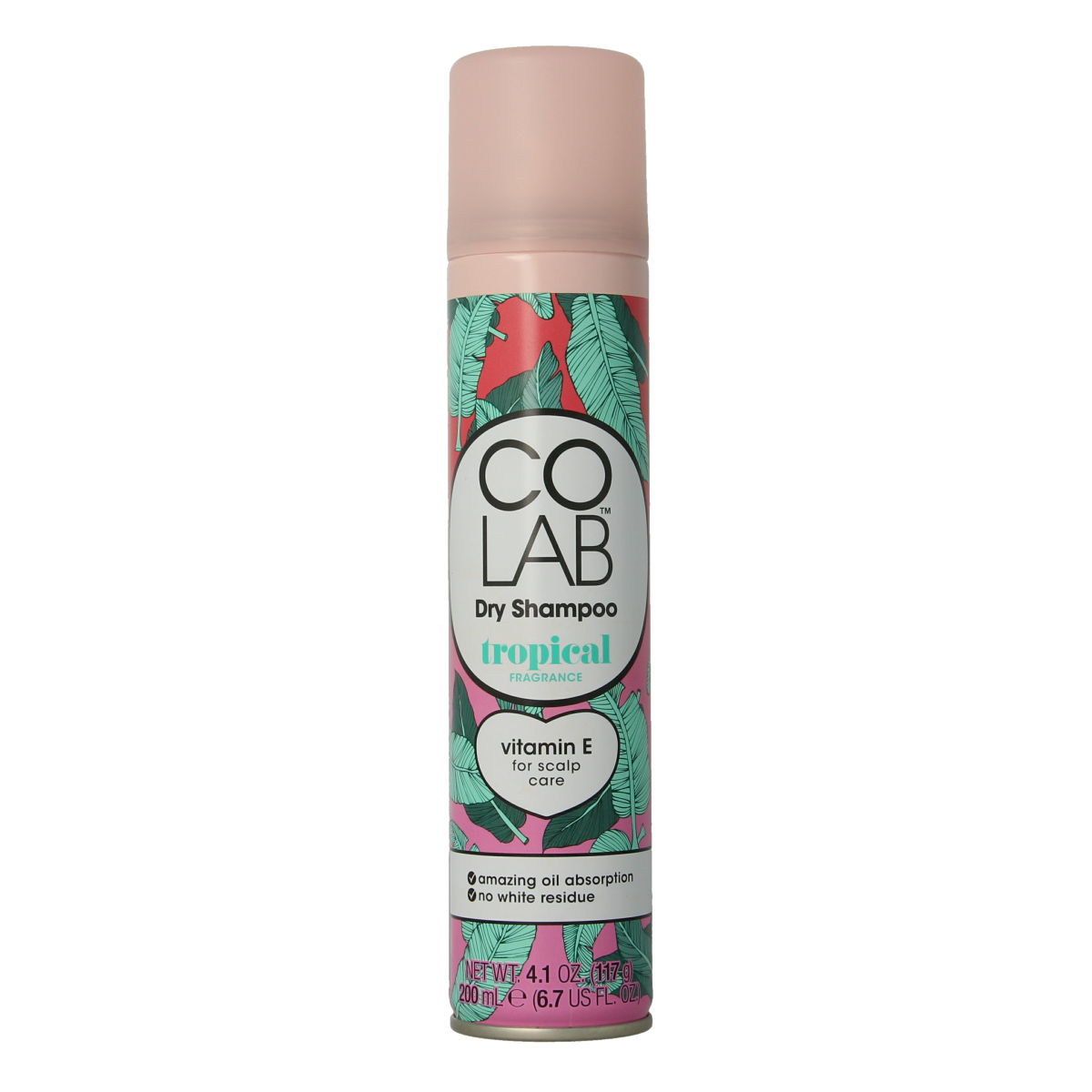Colab Droogshampoo tropical 200ml bottle, a haircare product with vibrant tropical scent and sleek packaging.