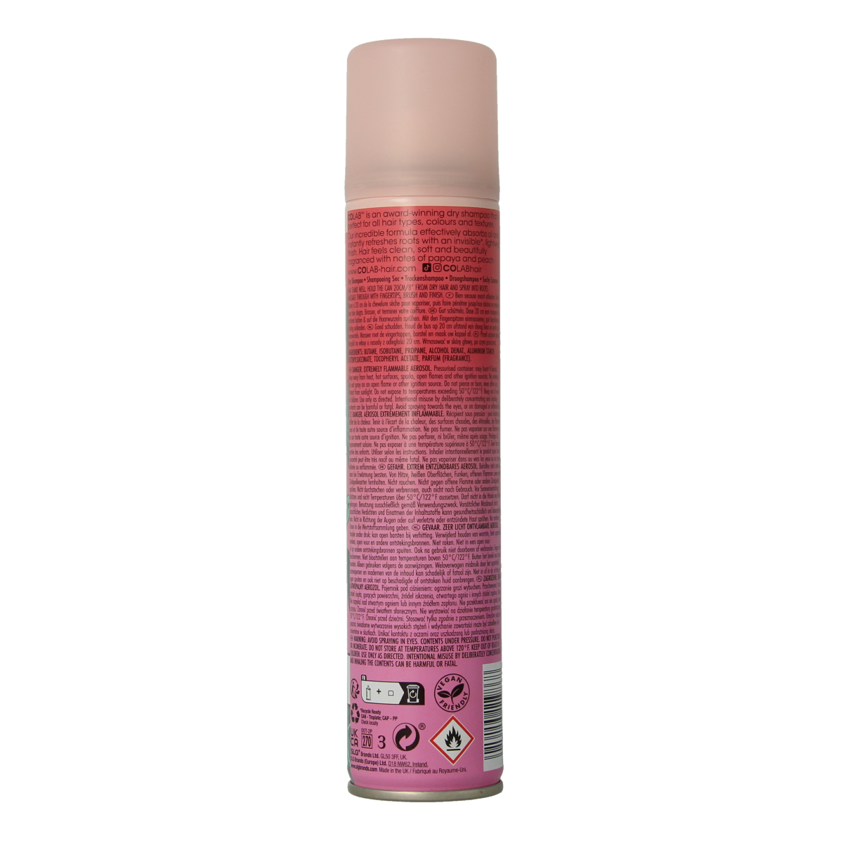 Colab Droogshampoo tropical hair care bottle, 200ml, with tropical fragrance and vibrant packaging for nourishing hair cleansing.