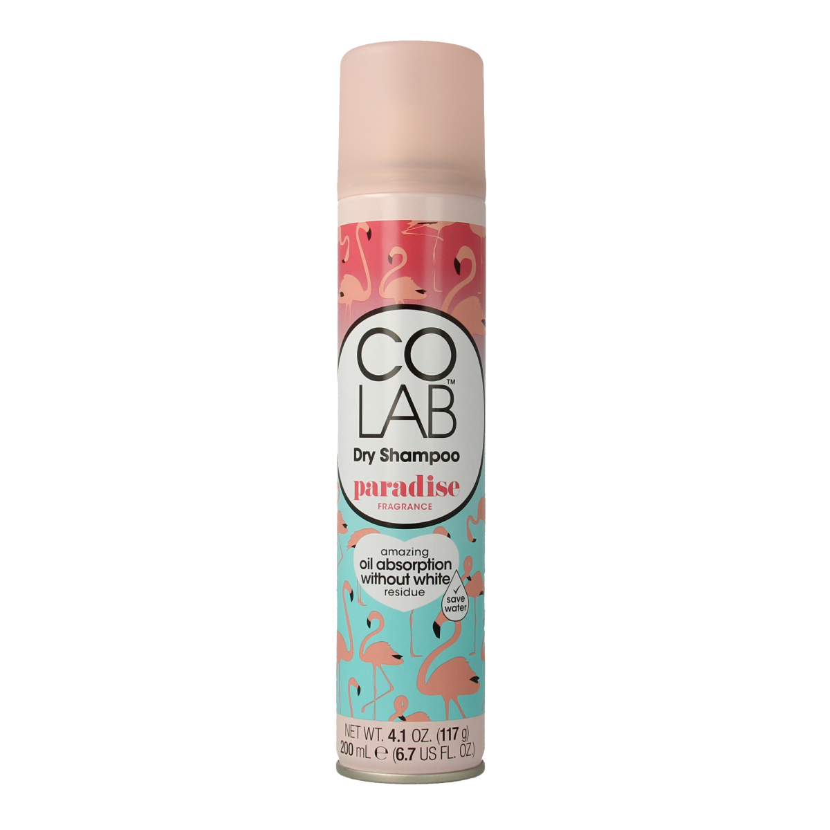 Colab Droogshampoo Paradise hair care bottle, 200ml, with vibrant packaging and product label visible.