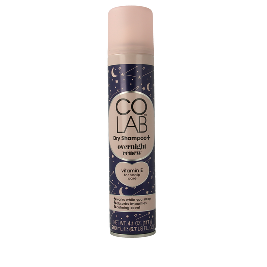 Colab Droogshampoo Overnight Renew hair care bottle, 200ml, with sleek packaging for nourishing overnight hair treatment.