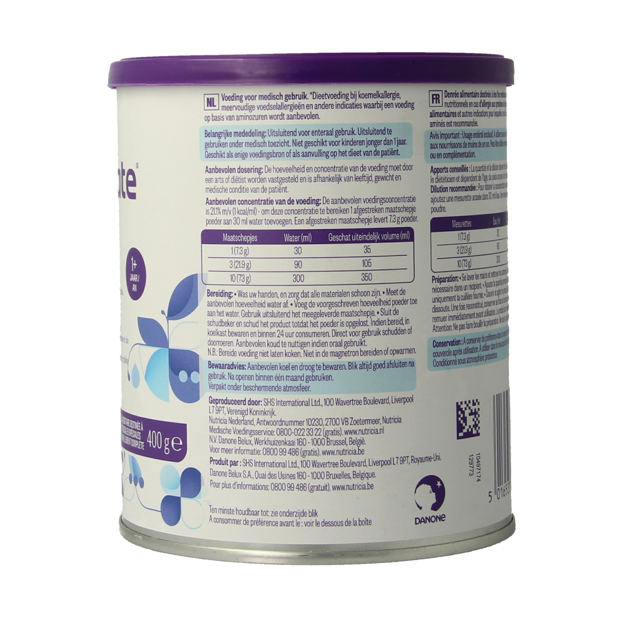 Neocate Junior neutraal baby and toddler nutrition 400g can with label showing product details and branding.