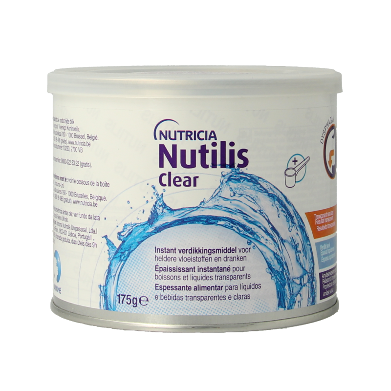 Nutricia Nutilis Clear medical diet supplement in 175g container, transparent liquid dietary product for medical nutrition.