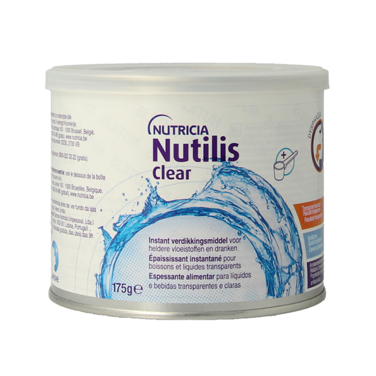 Nutricia Nutilis Clear medical diet supplement in 175g container, transparent liquid dietary product for medical nutrition.