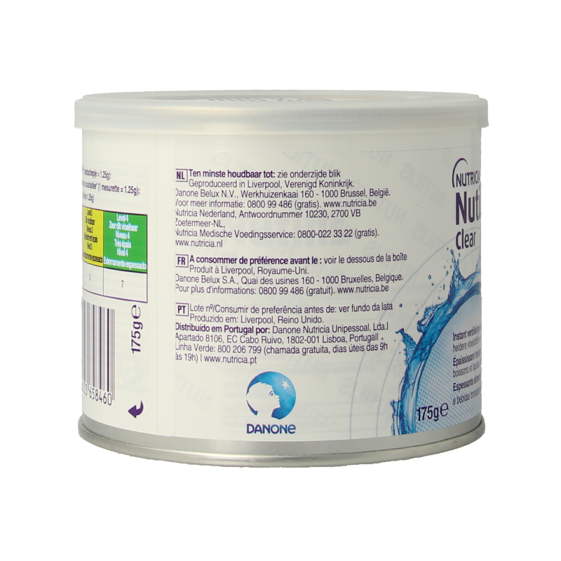 Nutricia Nutilis Clear medical diet supplement in 175g container, clear liquid nutritional product for dietary needs.