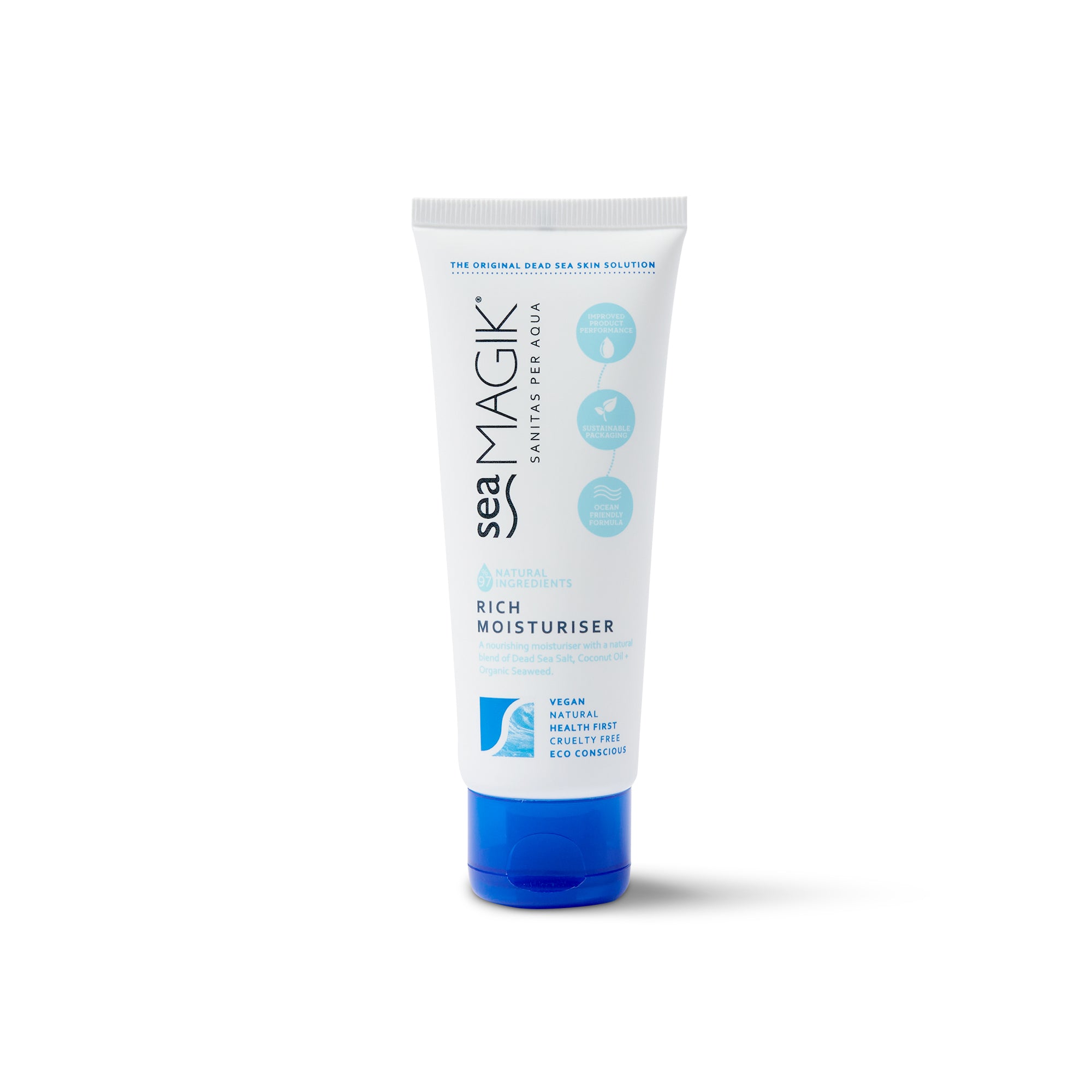 Sea Magik Rich Moisturiser in a 75ml jar, nourishing facial skincare product with a creamy texture for deep hydration.