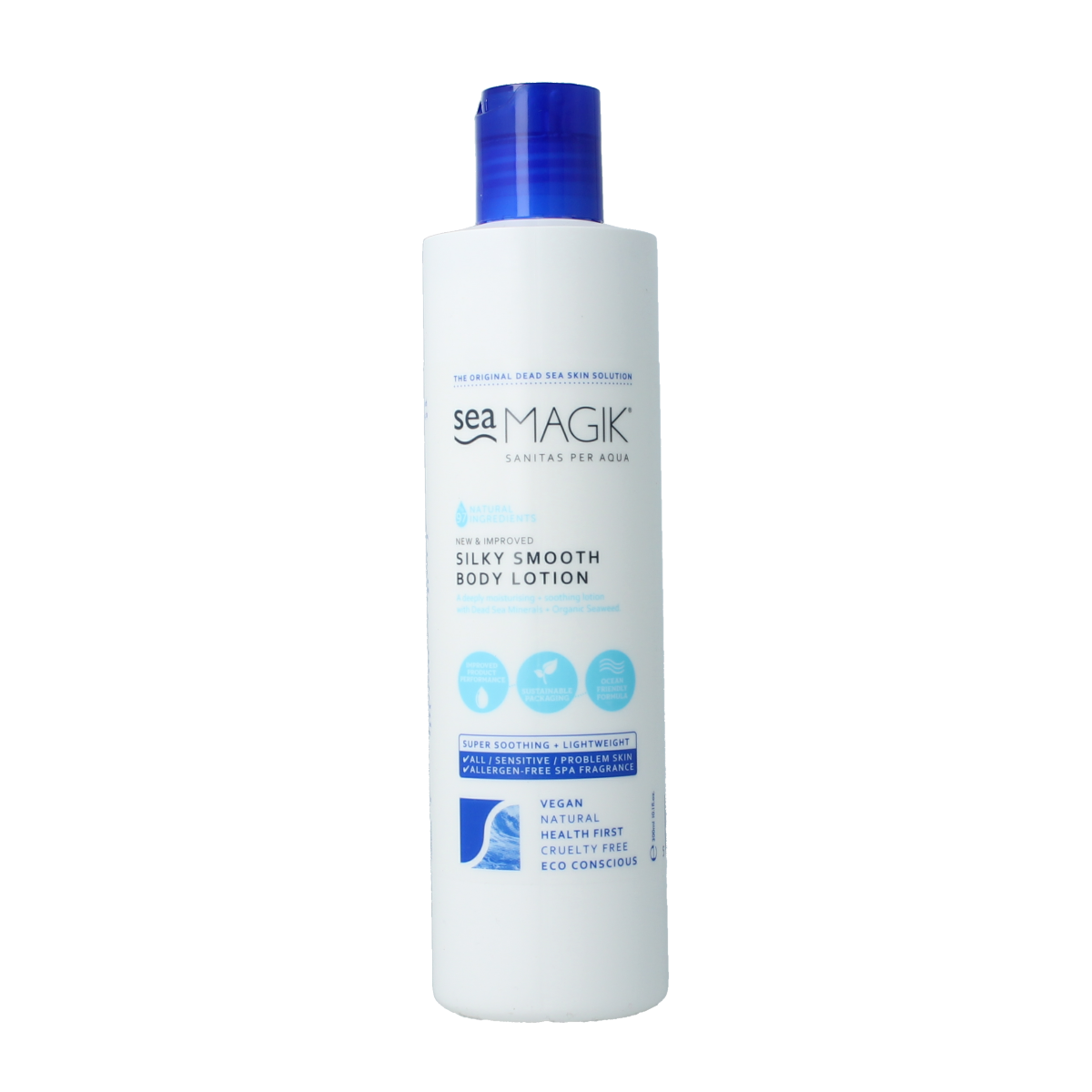 Sea Magik body lotion in a 300ml bottle, featuring silky smooth texture, for nourishing and hydrating body skincare.