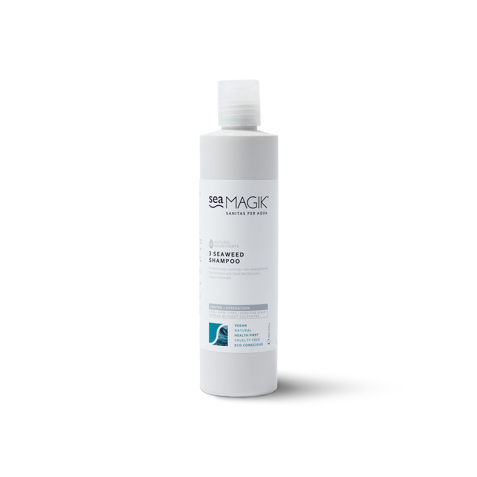 Sea Magik Seaweed Shampoo bio in 300ml bottle, showcasing natural hair care product with seaweed ingredients.