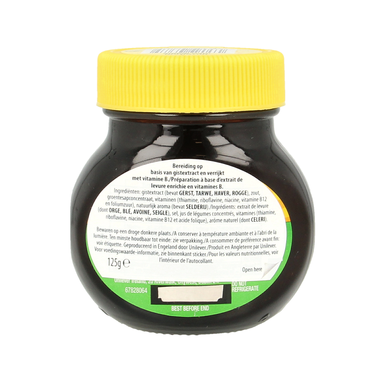 Marmite yeast extract bread spread in 125g jar, featuring the iconic dark brown, savory condiment for toast or sandwiches.
