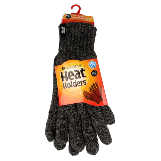 Heat Holders men's charcoal gloves, size M/L, showing soft fabric and grip details, designed for warmth and comfort.
