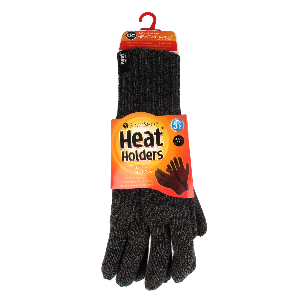 Charcoal Heat Holders flat knit gloves in size L/XL, showing soft, cozy fabric and snug fit for warmth and comfort.