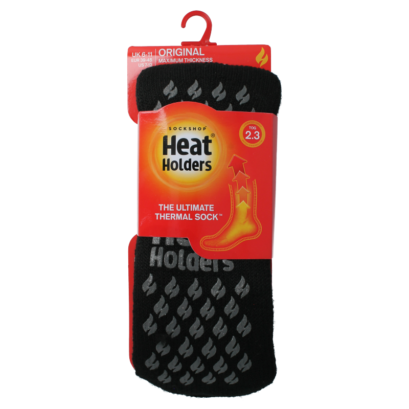 Heat Holders men's black and grey anti-slip socks, size 6-11, comfortable and warm for cold weather.