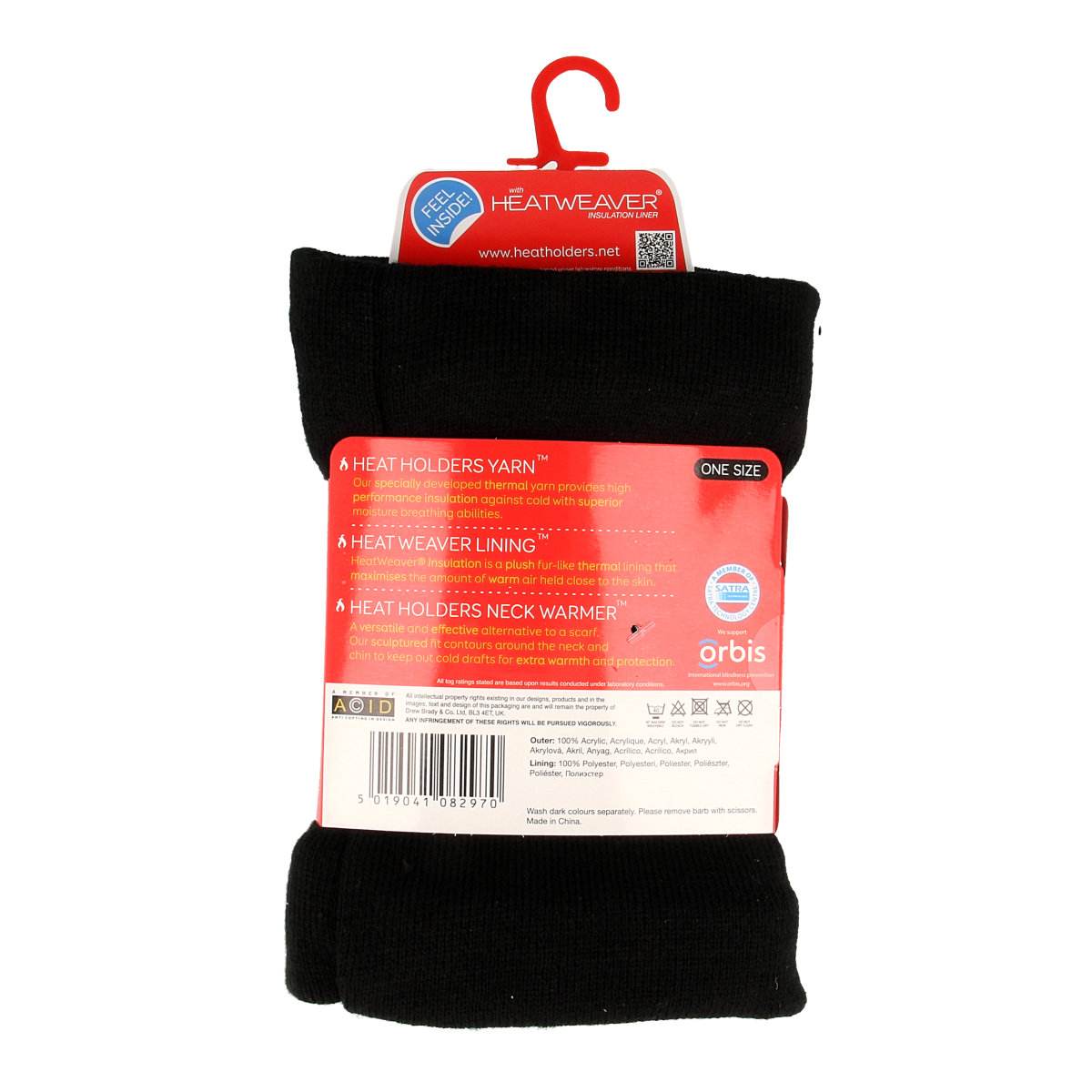Black Heat Holders men's neck warmer, one size, cozy fleece material, designed for warmth and comfort.