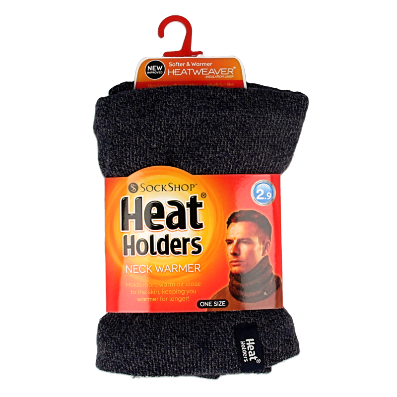Heat Holders men's navy neck warmer, cozy knit hoodie, one size fits most, designed for warmth and comfort.