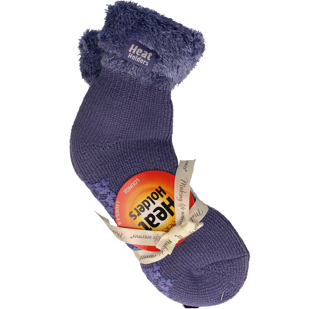 Heat Holders ladies lounge socks in dark lavender, size 4-8, cozy and warm for relaxing at home.