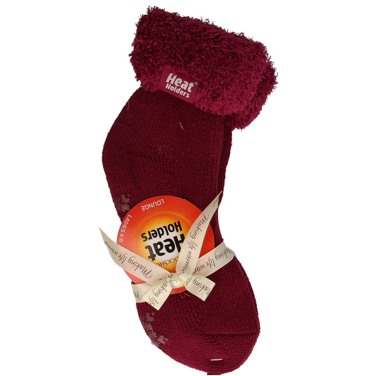 Heat Holders ladies lounge socks in plum, size 4-8, cozy knit, perfect for relaxing and staying warm.