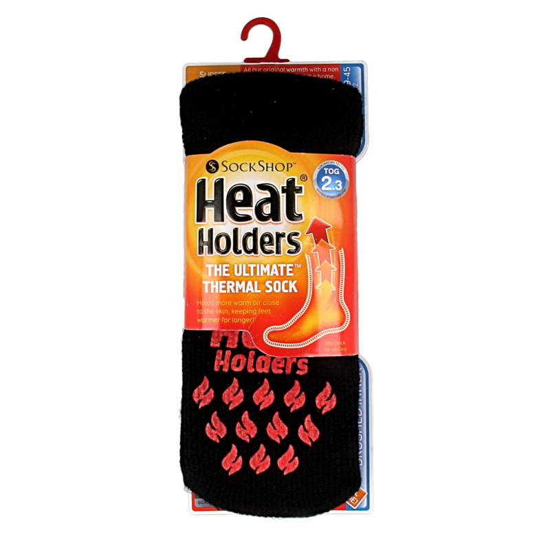 Black and red Heat Holders anti-slip socks for size 6-11, cozy socks with grip soles for comfortable wear.