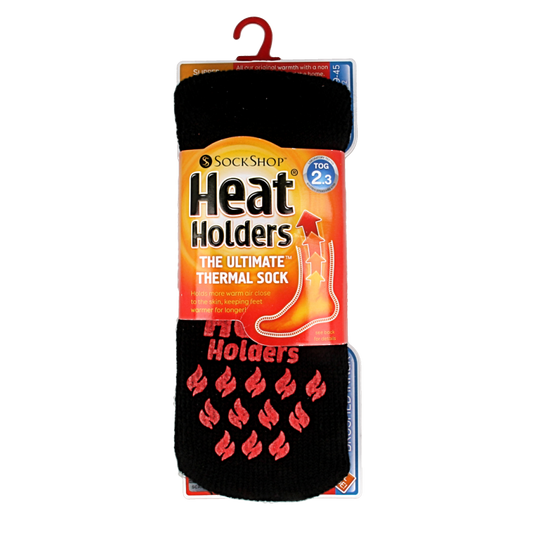 Black and red Heat Holders anti-slip socks for size 6-11, cozy socks with grip soles for comfortable wear.