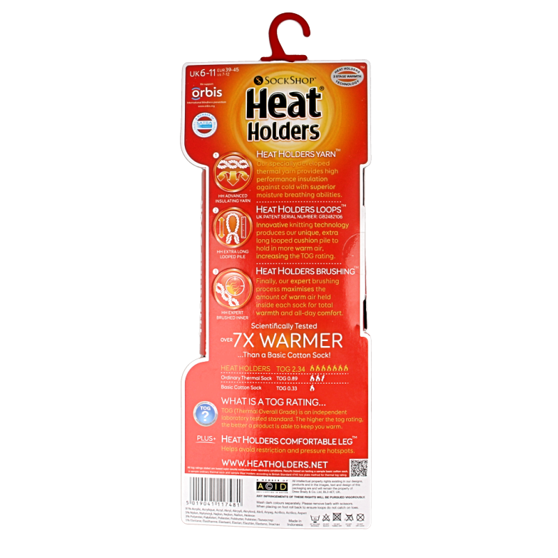 Black and red Heat Holders anti-slip socks for sizes 6-11, cozy and non-slip, ideal for warmth and safety.