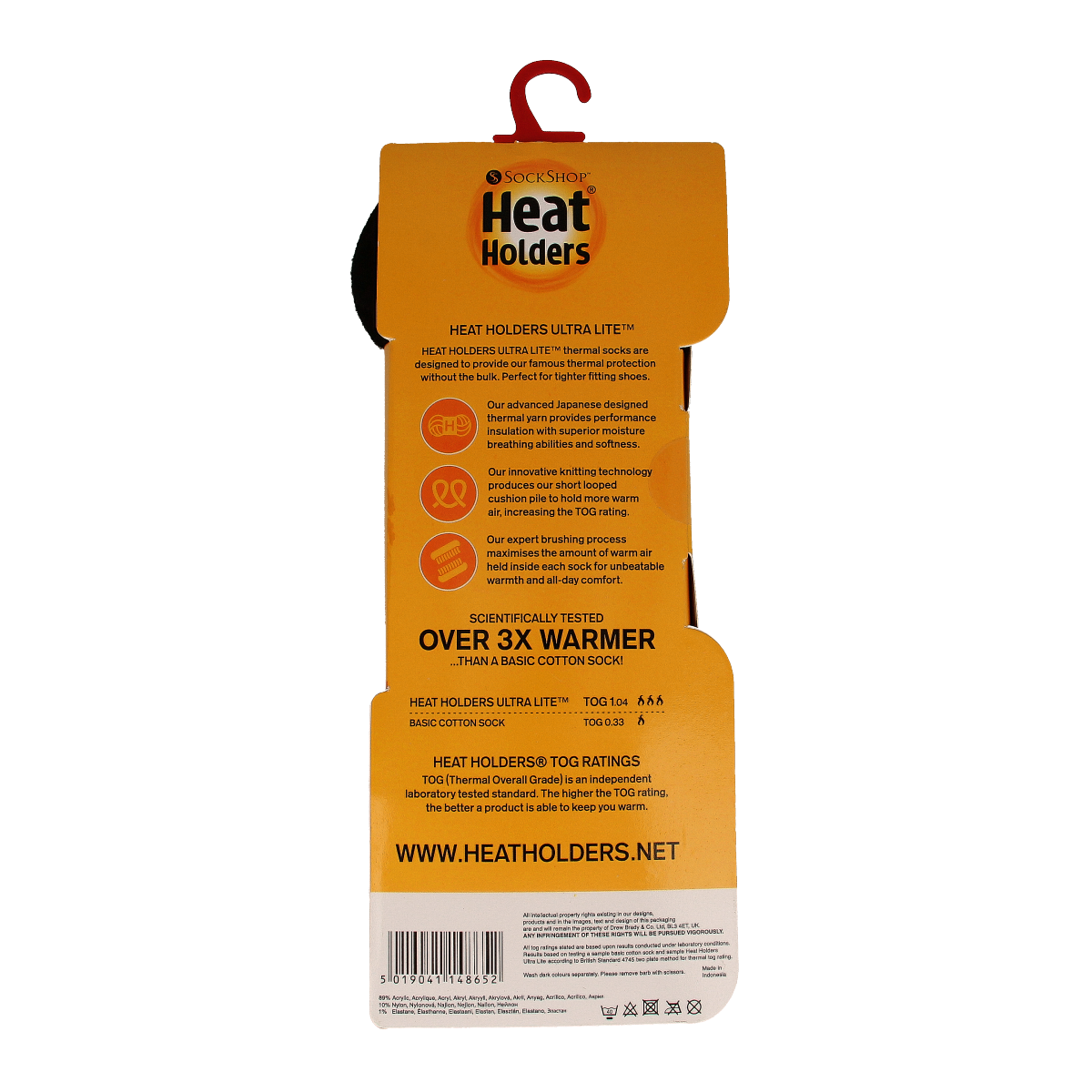 Black Heat Holders men's ultra-light socks, size 6-11, comfortable and warm, shown in a pair on a neutral background.