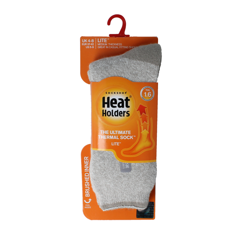 Light grey Heat Holders Lite socks for men, size 37-42, soft knit, cozy thermal design, ideal for cold weather.