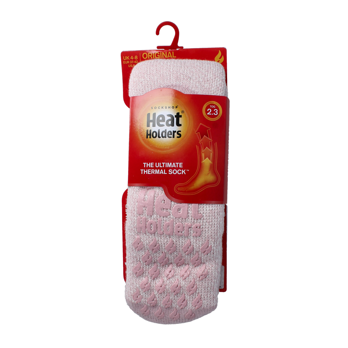 Pink Heat Holders anti-slip socks featuring textured soles, designed for comfort and grip, shown in the image.