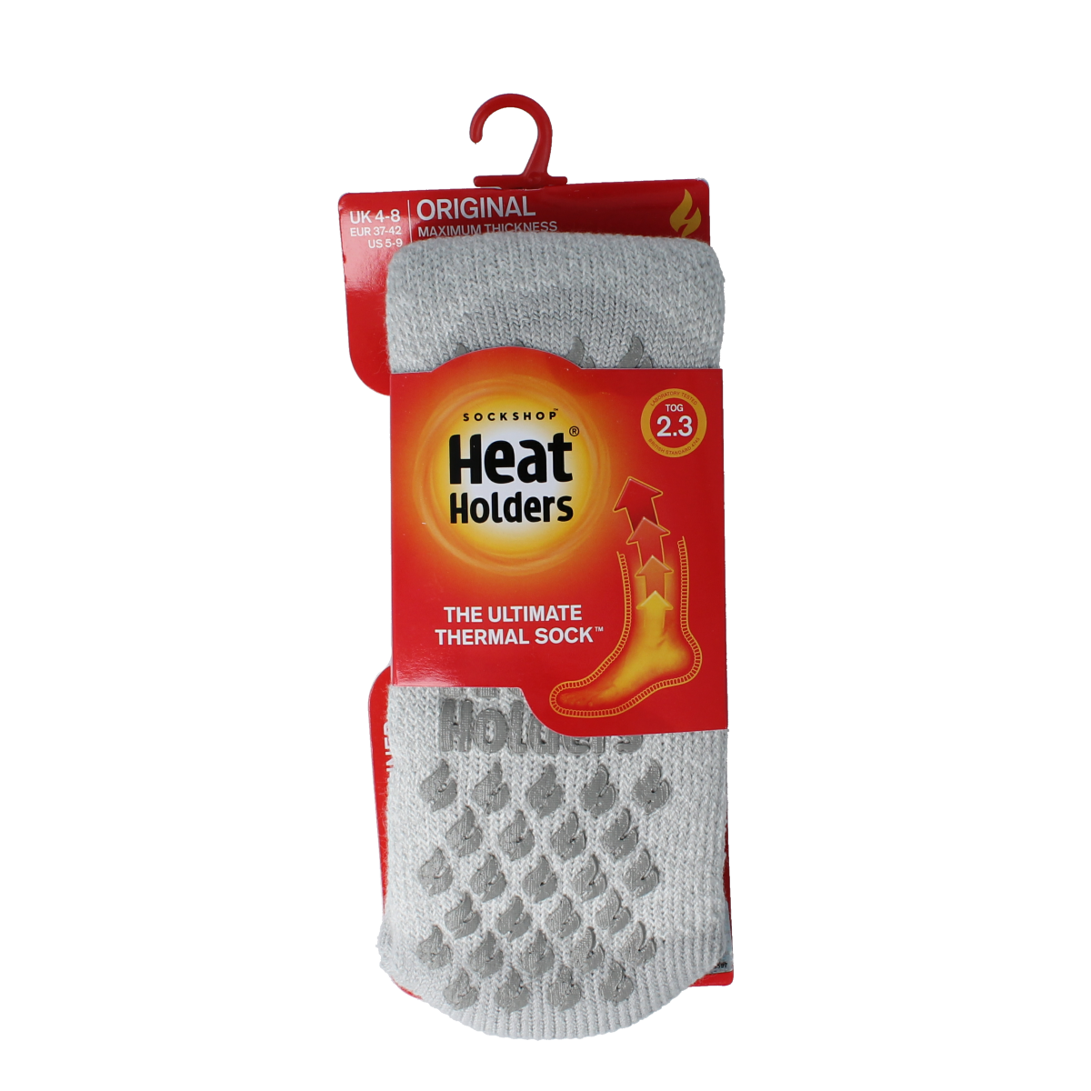 Heat Holders anti-slip socks in silver grey, size 37-42, with grip soles for extra comfort and safety.