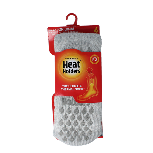 Heat Holders anti-slip socks in silver grey, size 37-42, with grip soles for extra comfort and safety.